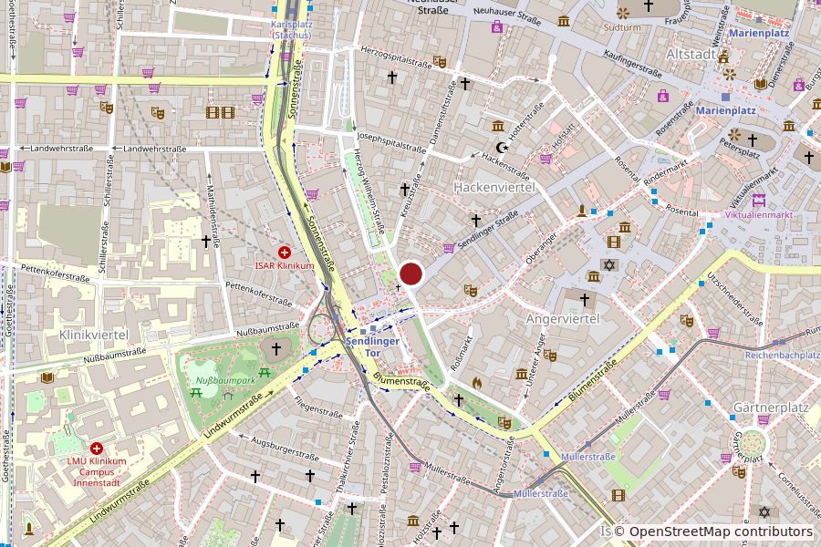 Kartenausschnitt mit Marker auf Sendlinger Str. 62, 80331 München